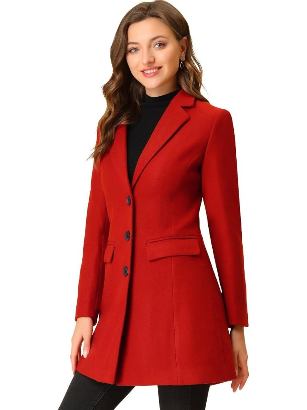 Women's Red Casual Winter Outerwear A-line Lapel Trendy Outfit Work Trench Coat